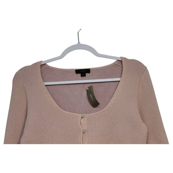 NWT J Crew Cropped Cardigan Sweater Large Ribbed Knit Low Cut Scoop Neck Preppy - Picture 2 of 11
